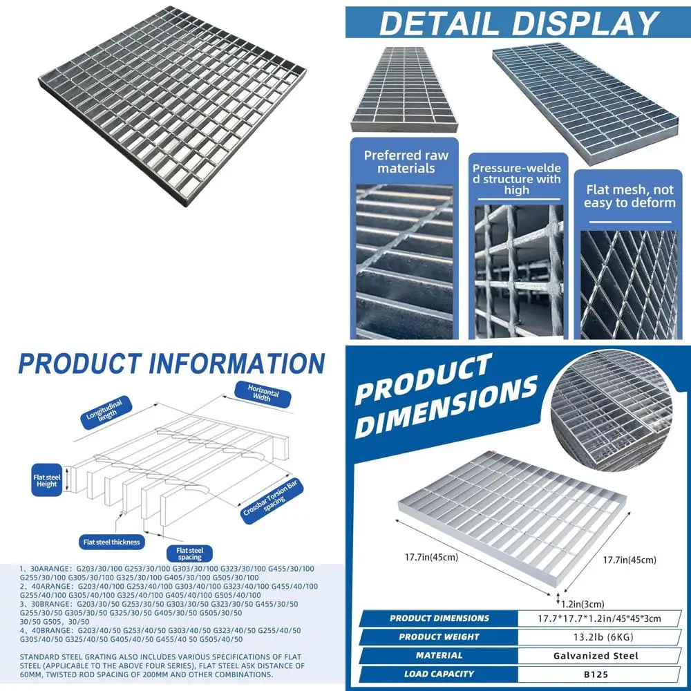 

Heavy-Duty 17.7 Galvanized Steel Drain Cover, B125 Class, Rust-Resistant, Silver for Driveways and Yards