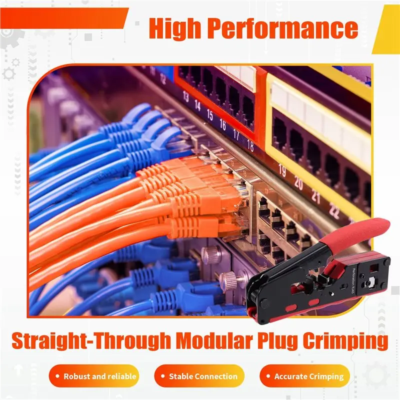 B49C Crimp Plier For RJ45 CAT7 6A 6 5E Wire- Vertical Wire Stripping Cutting Crimping Tool With Blades