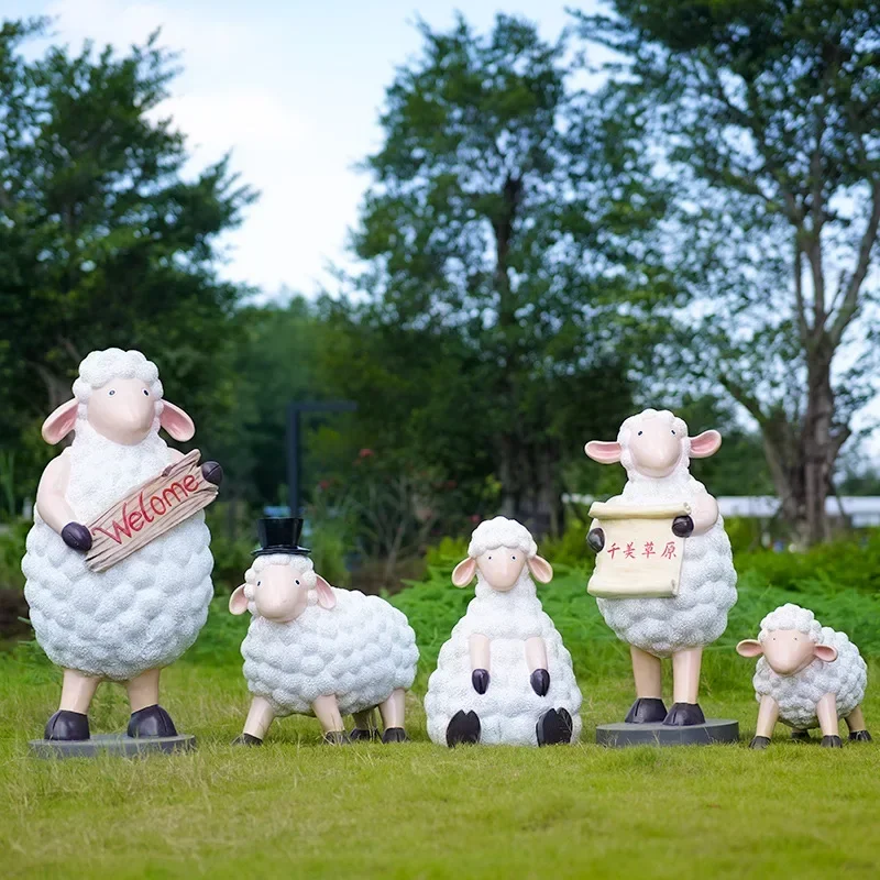 FRP outdoor cartoon sheep sculpture community kindergarten garden landscape colorful curly wool sheep sculpture decoration