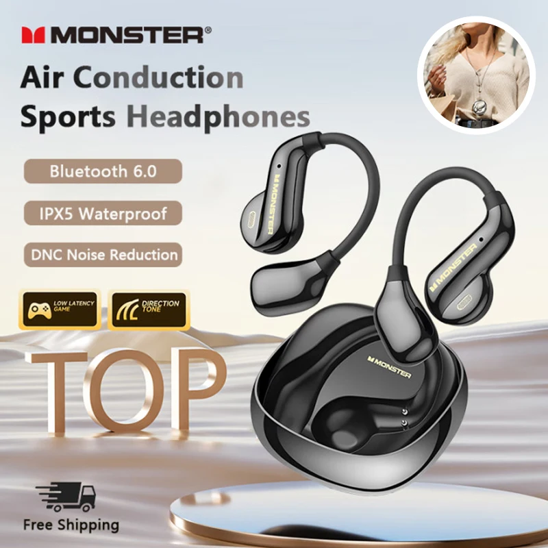 Monster AC390 Bluetooth 6.0 Наушники OWS Беспроводные наушники с шумоподавлением DNC Воздушная проводимость IPX5 Водонепроницаемые спортивные наушники