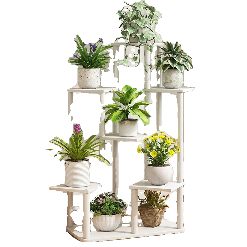 

Flower stand Living room Floor-to-ceiling indoor household balcony shelf Solid wood shelf Multi-layer dill plant flower pot