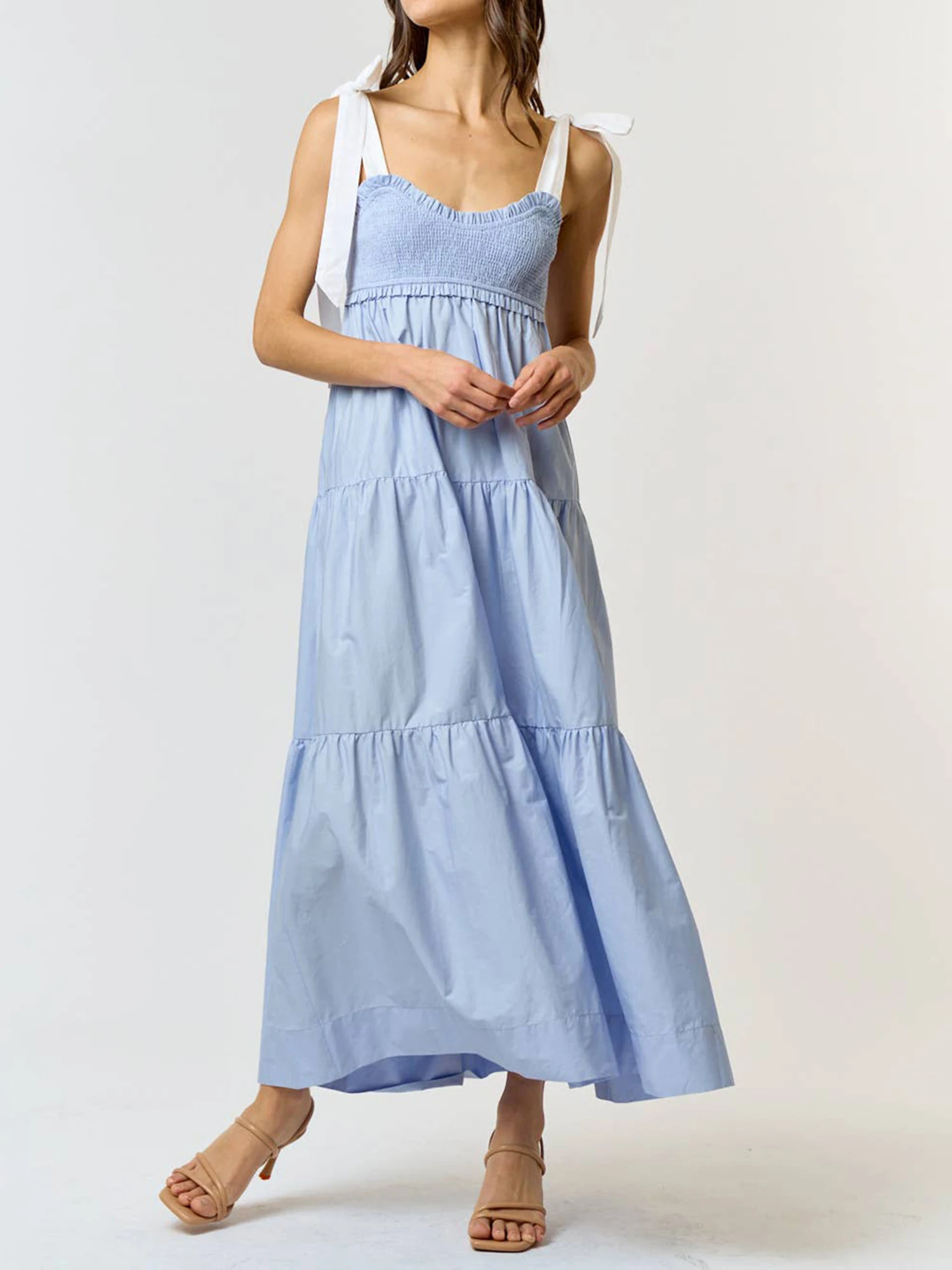 Vestido largo elegante con cuello en V y dobladillo con volantes, sin mangas, vestido de playa con estampado floral bohemio para vacaciones y fiestas