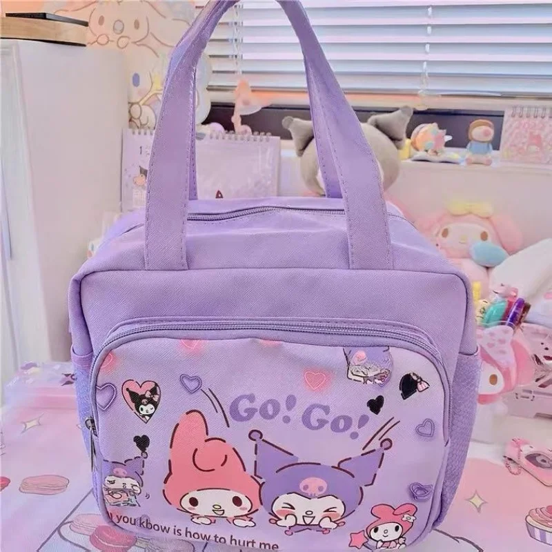 Sanrio Cartoon  Cinnamoroll Kuromi My Melody Hello Kitty Anime Cute PU Waterproof Lunch Box Bag Handbag Storage Bag New Style