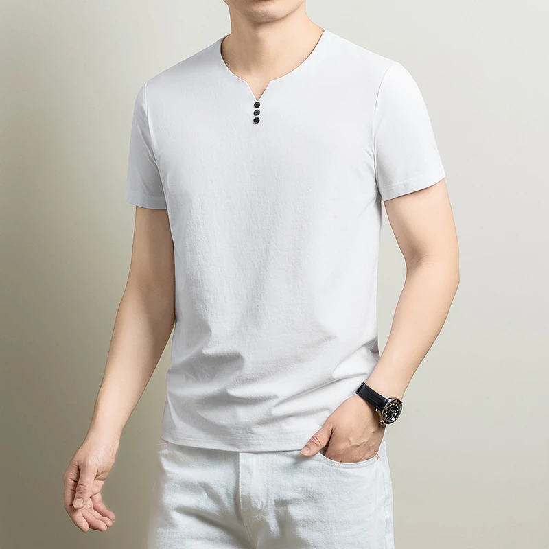Herren-T-Shirt mit kurzem Arm und V-Ausschnitt, atmungsaktiv, bequemer Stoff für ganztägigen Komfort, lässiger Stil und Alltagskleidung. – Detail 20