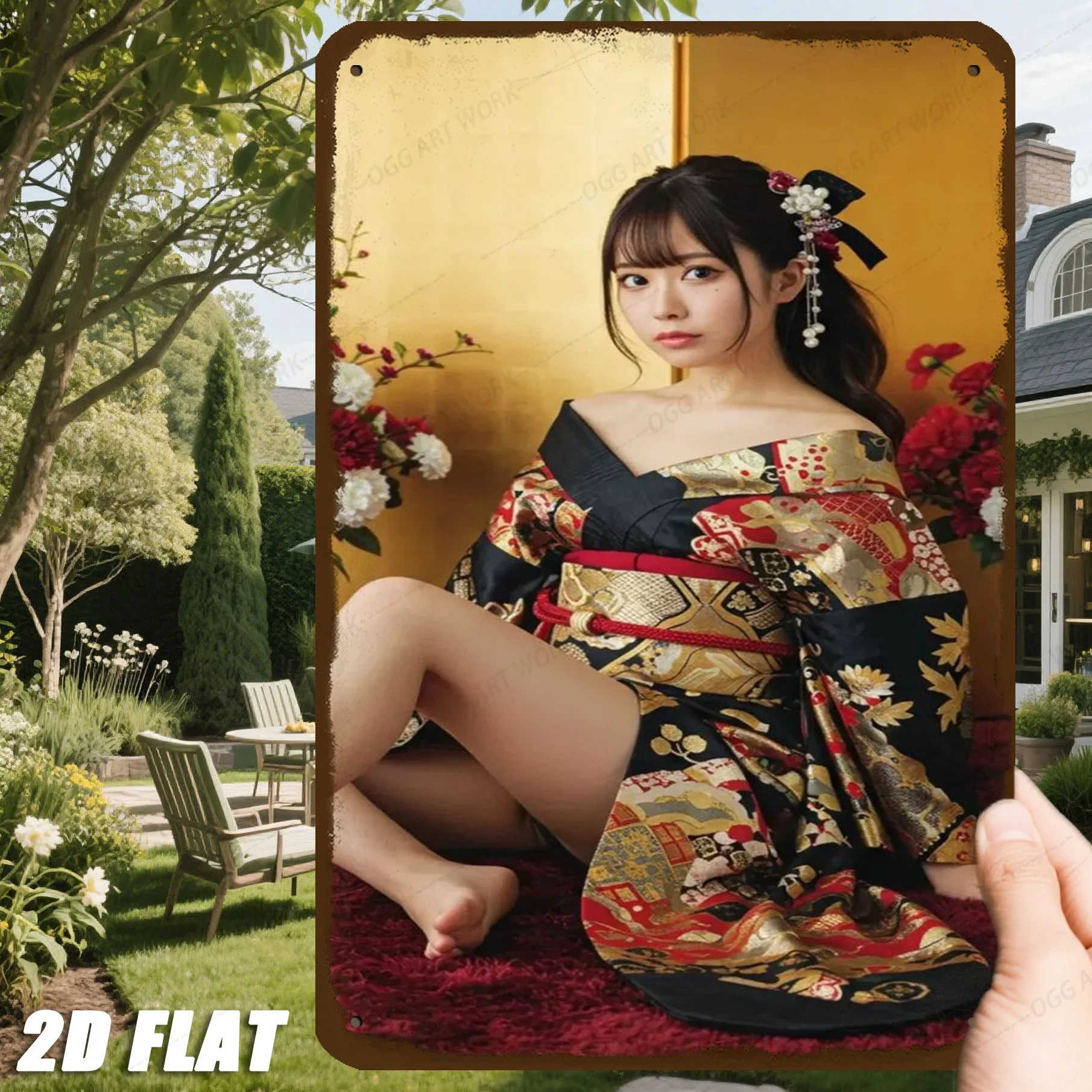

Japanese Kimono Lady Metal Wall Art Vintage Tin Sign Home Cafe Decor