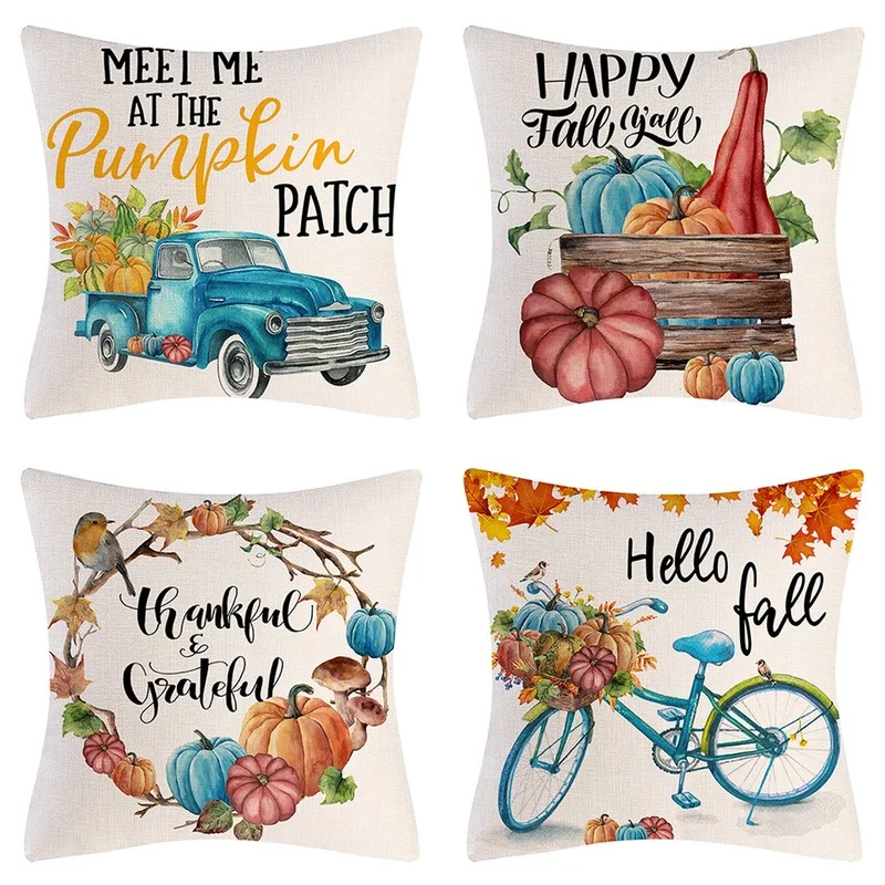 

Happy Thanksgiving Decorations Pillow Cover 45x45cm Autumn Farmhouse Home Decor Cushion Cover Holiday Ornaments Linen Pillowcase