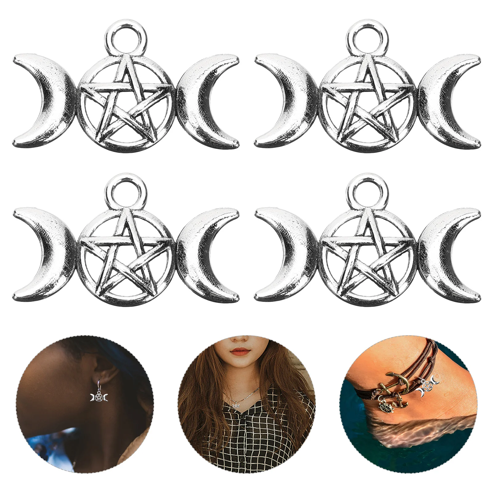Gothic Witchy Pentagram Zinc Alloy Charms, Brincos Making, Lua Jóias, Triplo DIY Acessórios, 80 Pcs