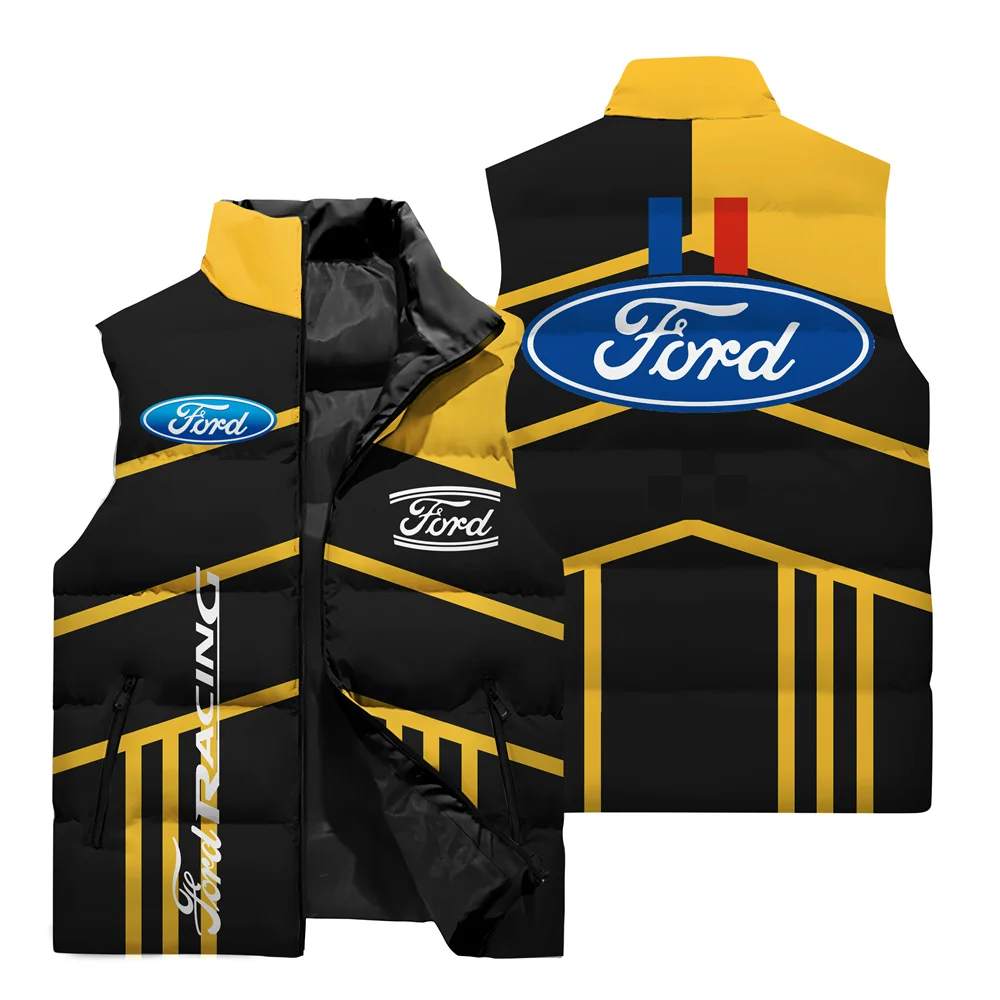 2024 New Men\'s Outdoor Sports Tank Top 3D Digital Print Ford Car Logo Vest Men\'s Motorcycle Riding Sleeveless Jacket Coat