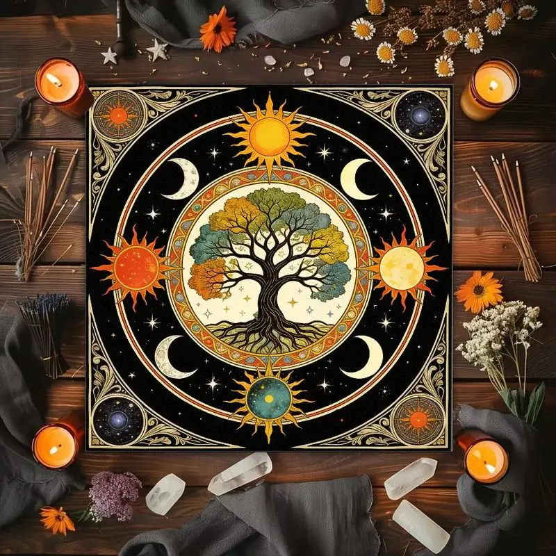 Tree Of Life Sun Moon Moon Phase Stars Pentagram Altar Cloth Tarot Card Tablecloth Wicka Astrology Divination Ceremony Mat