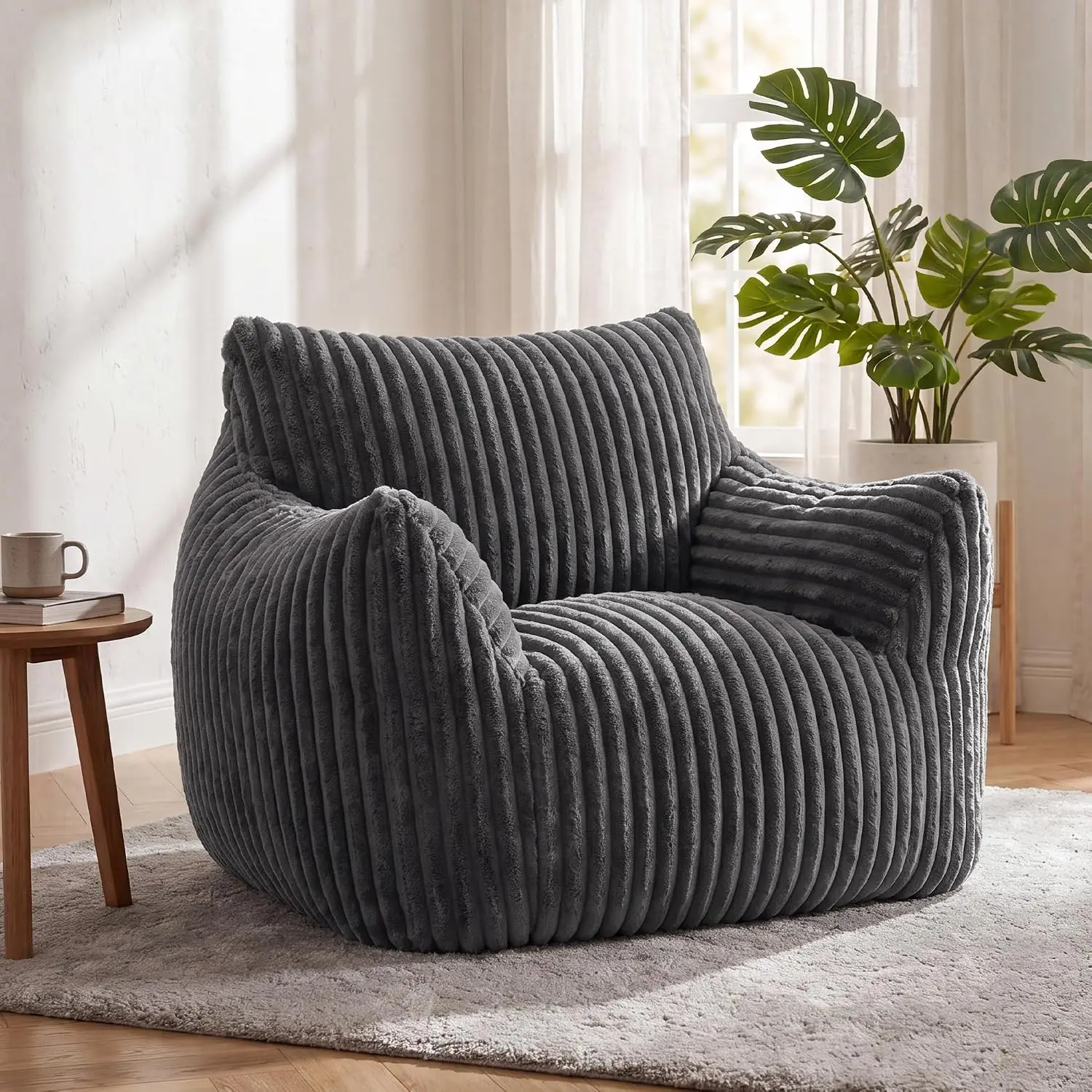 Bean Bag Chair, Comfy Bean Bag Sofa with Back Support | Corduroy Bean Bag Chair for Adults and Kids, Stuffed Floor Sofa