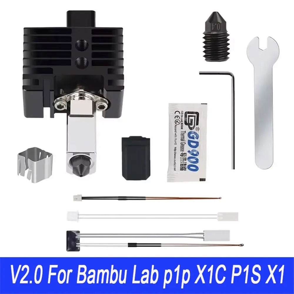 

Обновление V2.0, печатающая головка с горячим концом, закаленная сталь, черная термисторная насадка Hotend, детали для 3D-печати для серии Bambu Lab X1/P1
