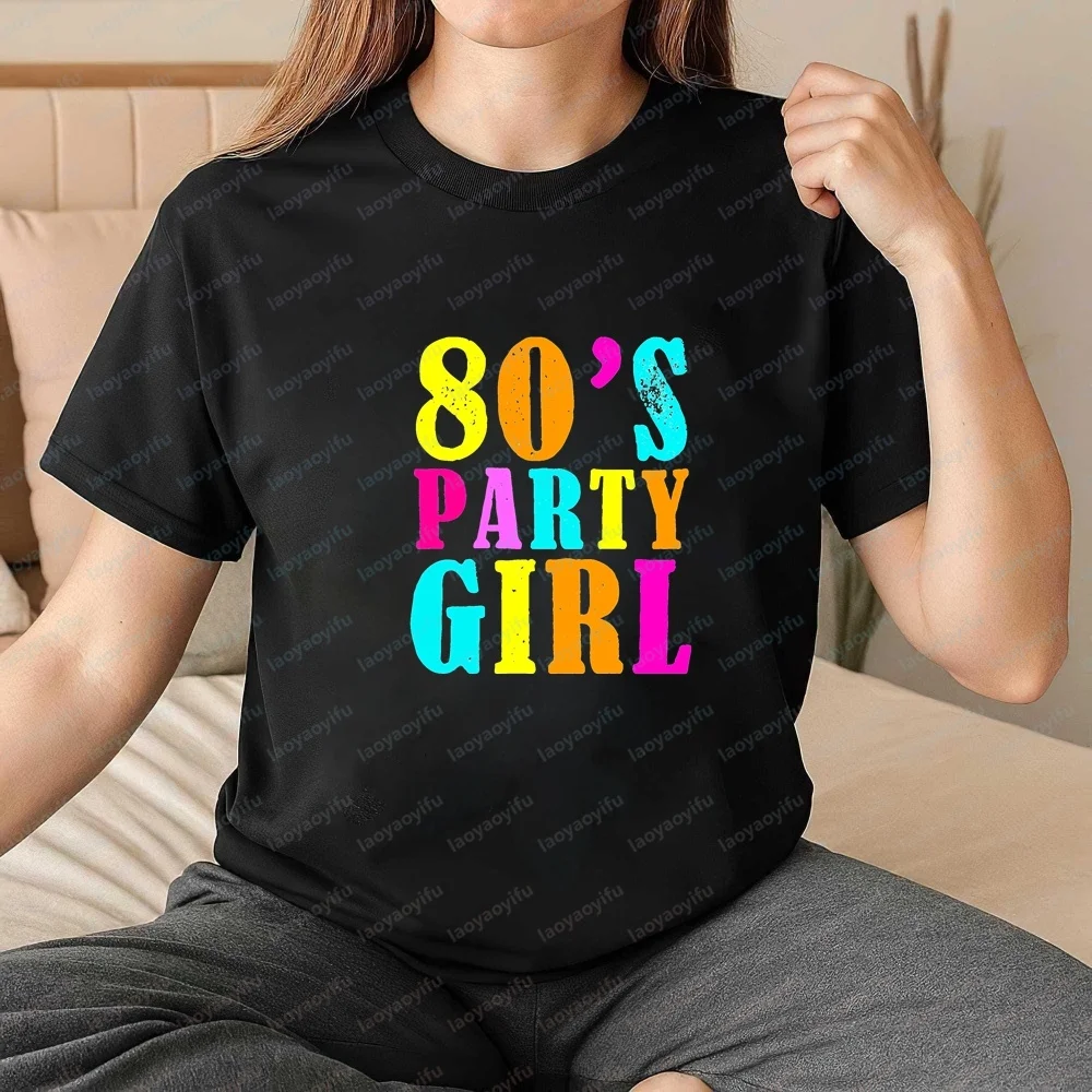 Women's Clothing - 80s Party Girl - 80s Costume Fancy Dress Idea - Summer Trend Original Street Shirt Style T-shirt