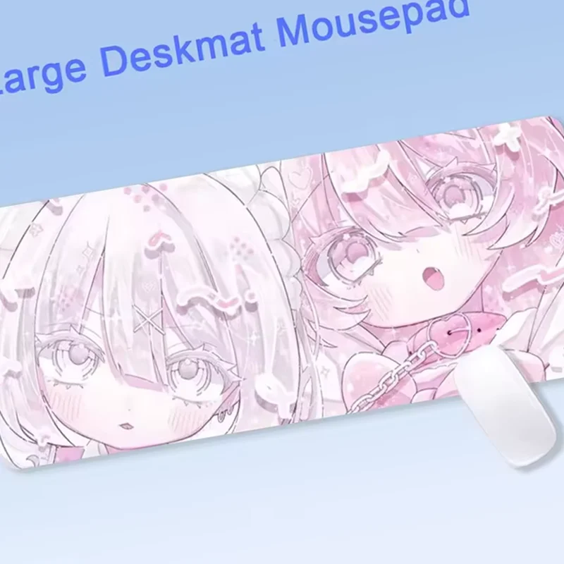 Pink Kawaii Anime Girl PU Leather Desk Mat Cute Cartoon Lines Large Mouse Pad For Office Soft Aesthetic 2D Girls Waterproof
