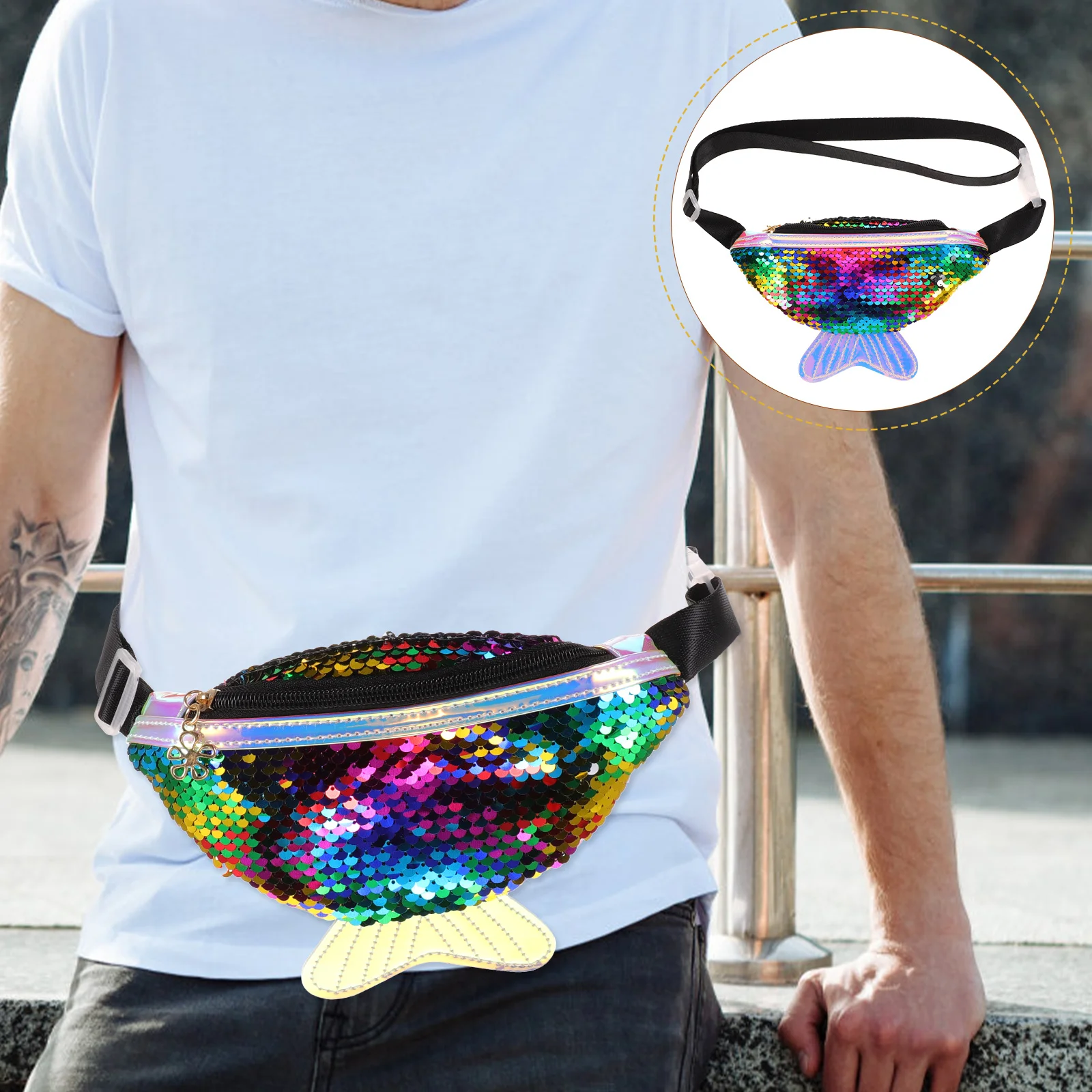 

Outdoor Sports Waist Bag Fish Tail Shape Bag Bag Creative Sequins Fanny Pack Bag for Walking Jogging Hiking Climbing Camping (