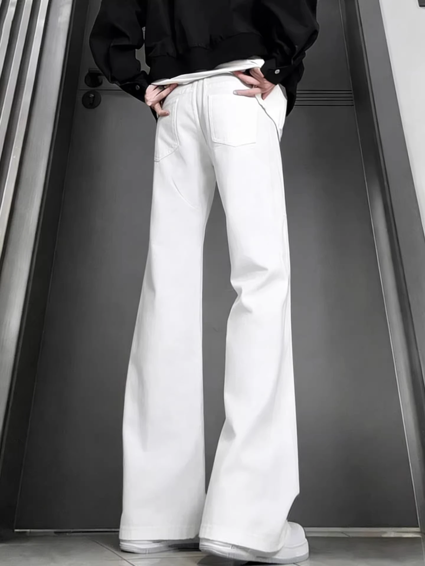 

Cleanfit White Knife Straight Leg High Waist Lifted Not Tight Jeans Men's American High Street Style Casual Denim Pants