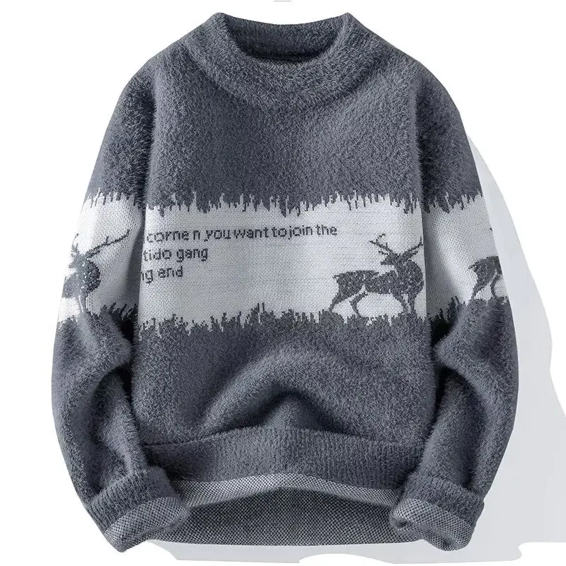 

Новый мужской плюшевый свитер, пуловеры, женский зимний теплый белый свитер с круглым вырезом, крутой топ высокого качества, модная мужская одежда