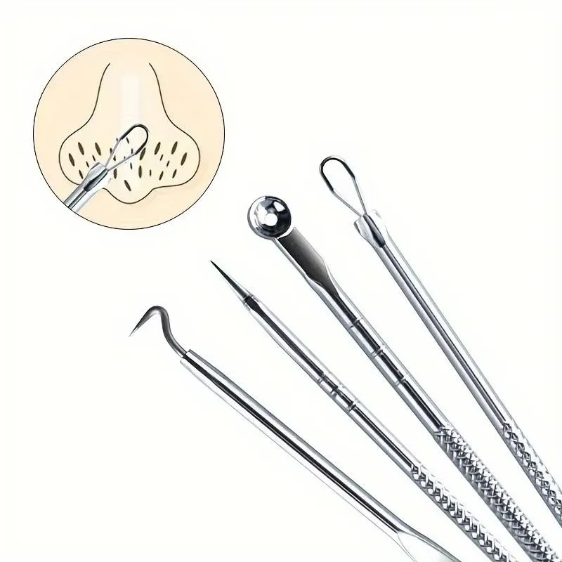 4Pcs/Set Acne Blackhead Needle Set Unscented Blemish PoreCleanser Needle Hook Spot Pimple Remover Skin Care Tools Accessories