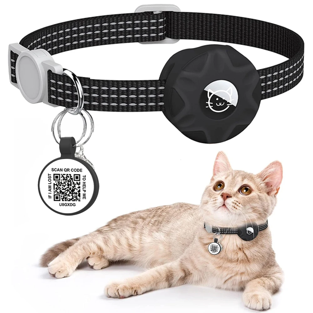 Anti-Lost Cat Collar for Apple AirTag,QR Tag Query contacts Kitten Pet Products,GPS Tracker Positioning Airtag Holder Collars