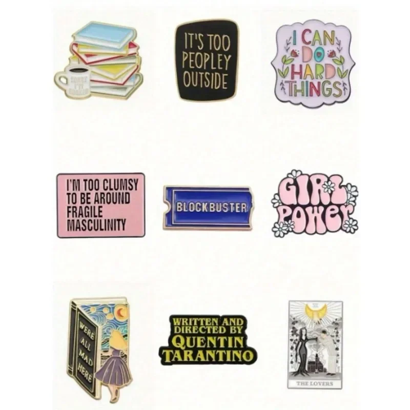 9pcs/set Fashionable and Minimalist High-end Coffee Pot Cup Alloy Brooch Badge, Creative and Fun Phrase Brooch Badge