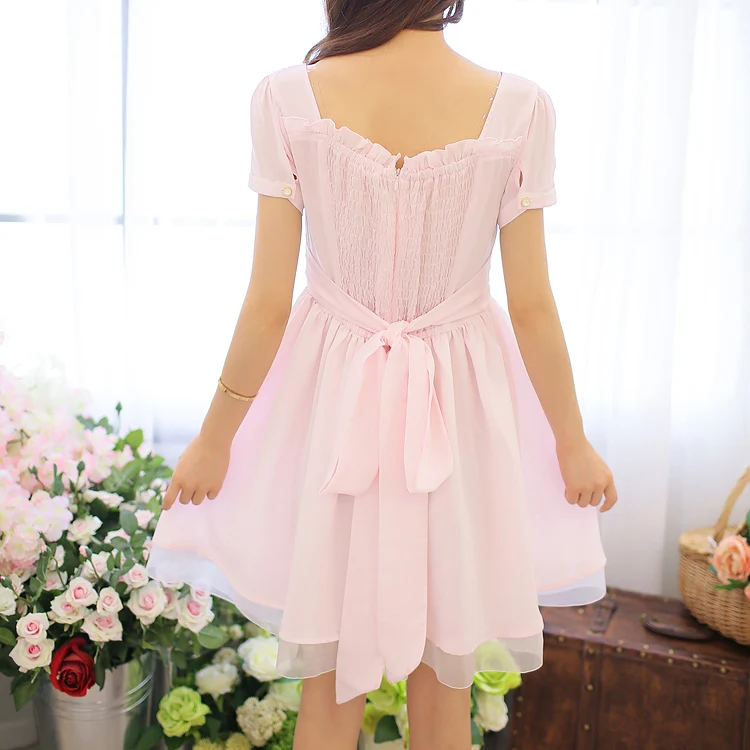 Japan Style Liz Lace Mesh Chiffon Mini Dress  Lisa Short  Sleeve Dresses