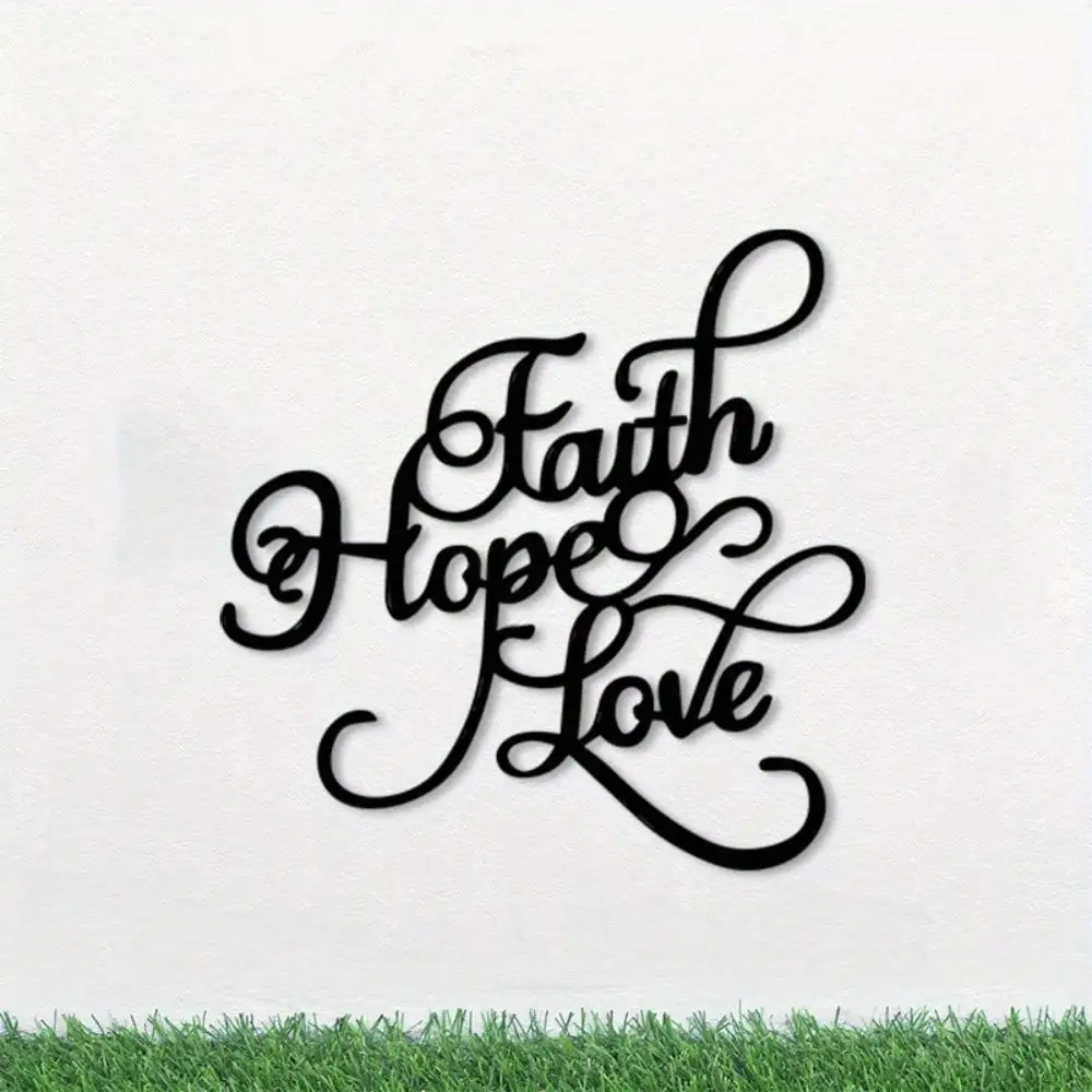 Metal Wall Art Faith Hope Love Set 4Pcs Farmhouse Iron Rustic Hanging Decor for Bedroom Living Room Christmas Gift