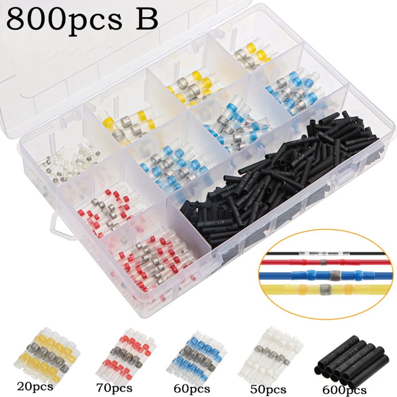Conectores de alambre de sellado de soldadura, manguito de Cable de Tubo termorretráctil impermeable, Terminal de Cable eléctrico, 800/530/500/430/400/300 piezas