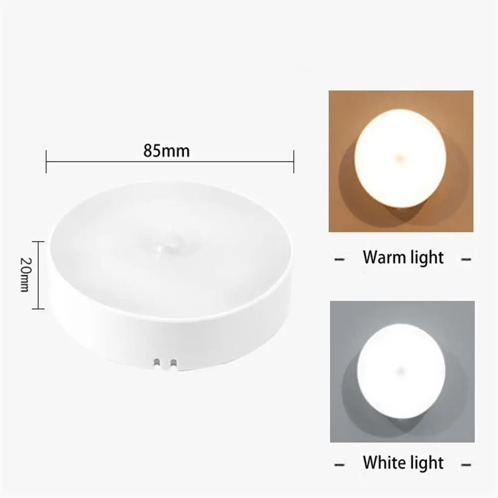 Motion Sensor Light Led USB NightLights Round Chargeable Lamp for Bedroom Kitchen Stair Hallway Wardrobe Cupboard Lighting