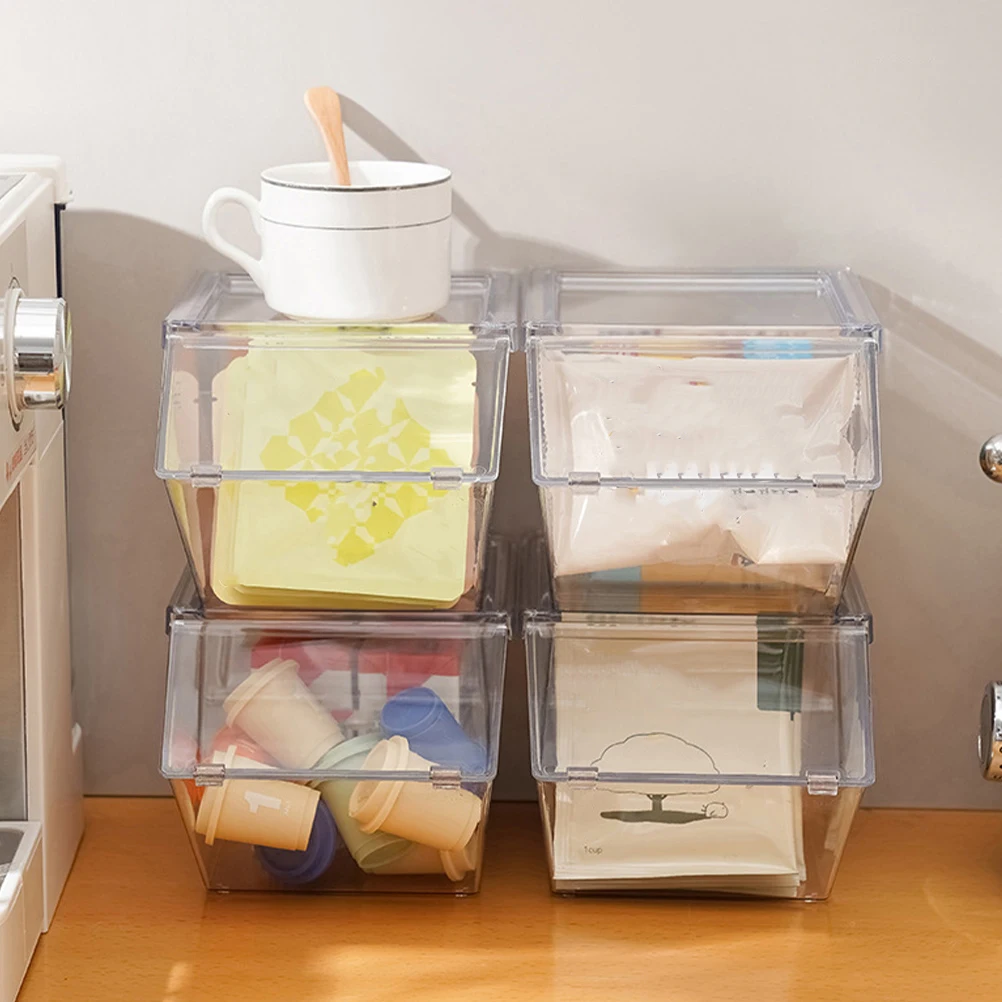

4Pcs Tea Bag Container Acrylic Organizer Modern Simple Desktop Storage Case for Tea Bags Sugar Packets Coffee Bar