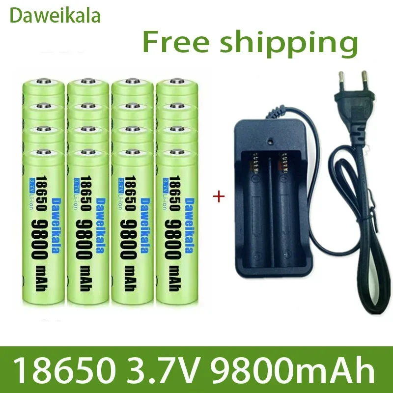 2023 New High Capacity 3.7V 18650 9800mAh Lithium Ion Rechargeable Battery Flashlight Battery+Charger
