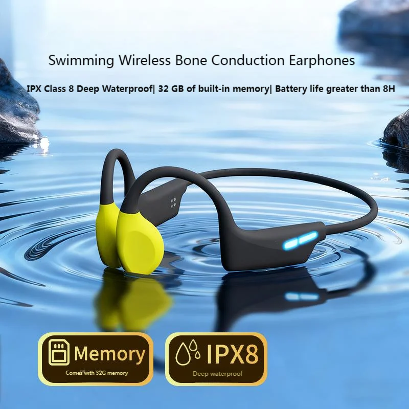 

32G Memory Bone Conduction Earphones Bluetooth 6.0 MP3 Player IPX8 Waterproof Open Ear Hook Wireless Headphones For Swimming