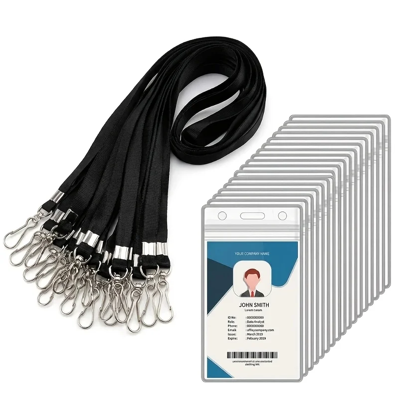 50sets/20sets Vertical Badge Holders with Lanyard - Durable PVC Material, Suitable for Conferences Seminars Events Badge Storage