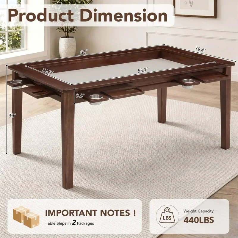 Board Game Table Solid Wood Convertible Gaming Table 4-6 Player