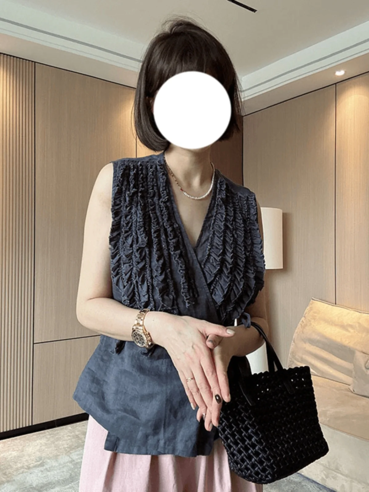 Summer New Style Large Size Women's Fashionable Sleeveless Top with Button Detail Linen Vest Trendy Commute Wind Loose Fit
