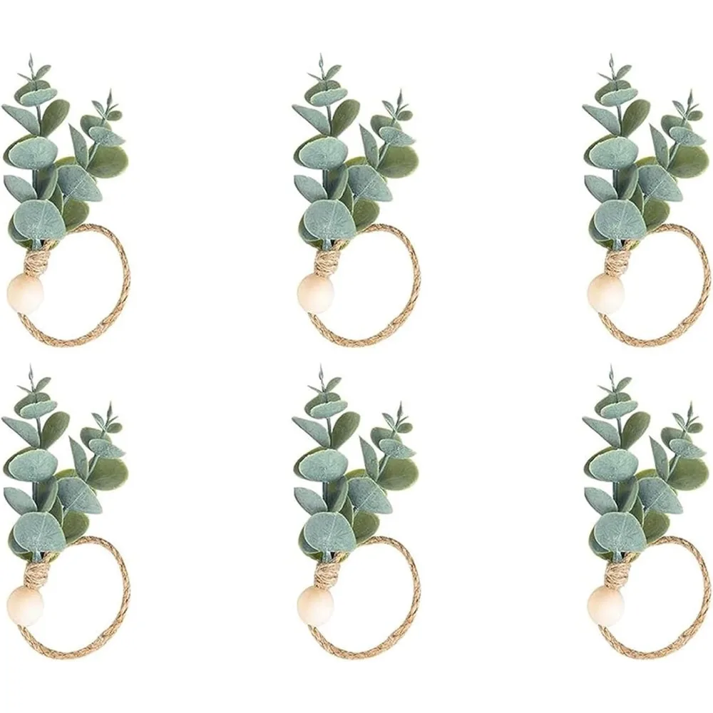 

Napkin Rings Set of 6, Boho Green Leaf Napkin Rings for Spring Summer, Thanksgiving Christmas