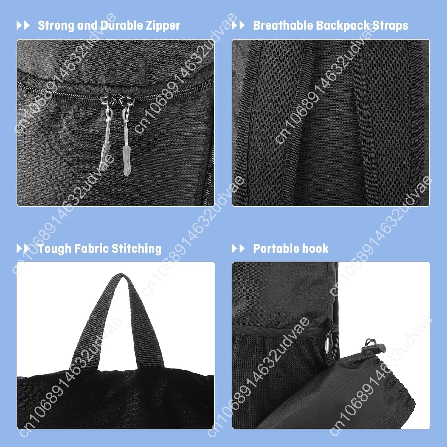 DOVO Hiking Backpack, Waterproof and Wear-resistant Lightweight Backpack Packable,Outdoor Travel Camping Daypack Foldable-BLACK