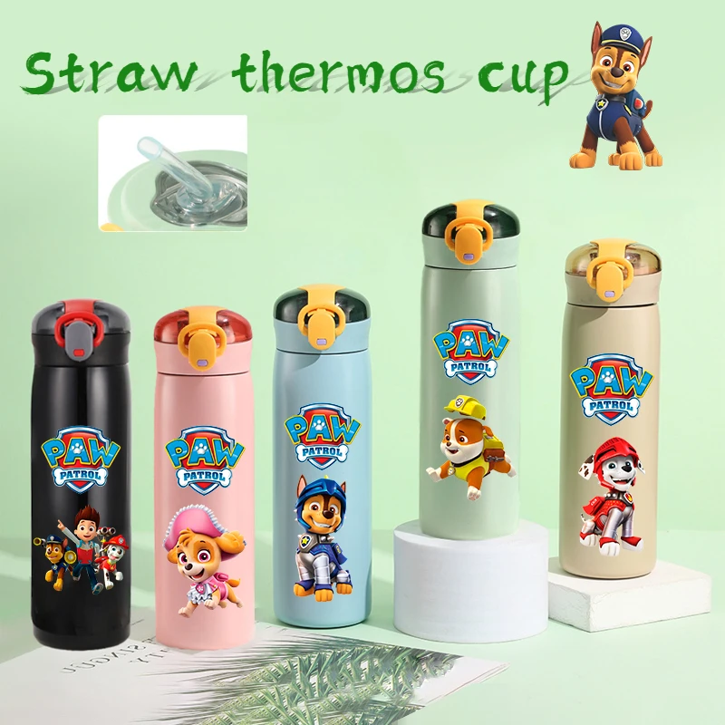 PAW Patrol 460ml Thermal Cup Bouncing Childrens Straw Cup Portable Outdoor Sports Water Cup Drinking Stainless Steel Bottle