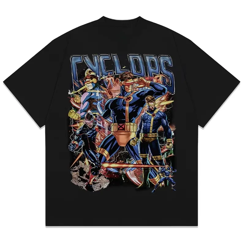 

Cyclops Cartoon Original Printed T-shirt Marvel Summer New Men's and Women's Plus Size Street Fashion Loose Casual Short-sleeved