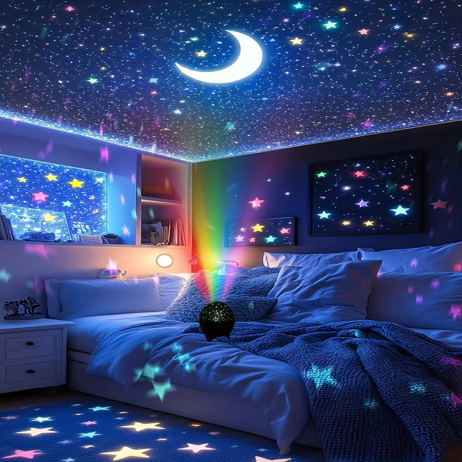LED Night Light USB Plug RGB Starry Sky Galaxy Moon Projector Light Auto Color Changing for Kids Room Birthday Party Decor Gift