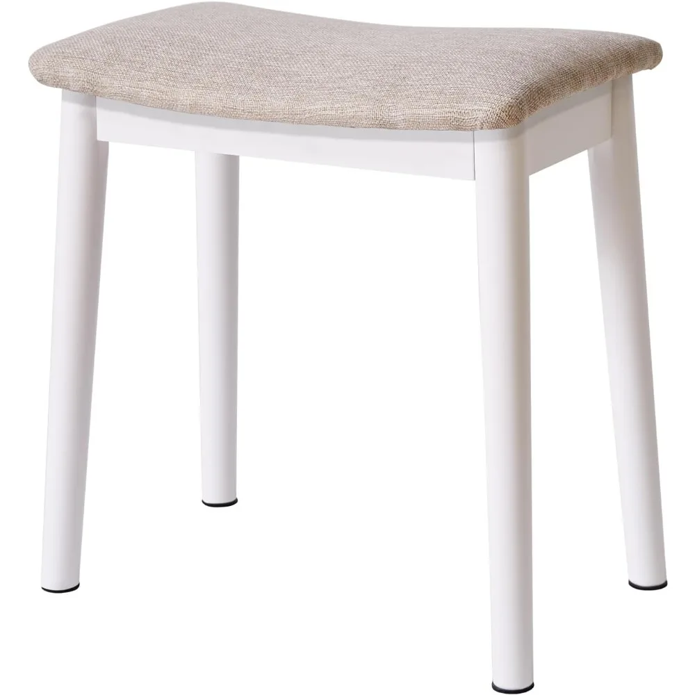 Modern Upholstered Vanity Stool with Solid Wood Legs, Ideal for Piano and Upholstery, Footrest Included