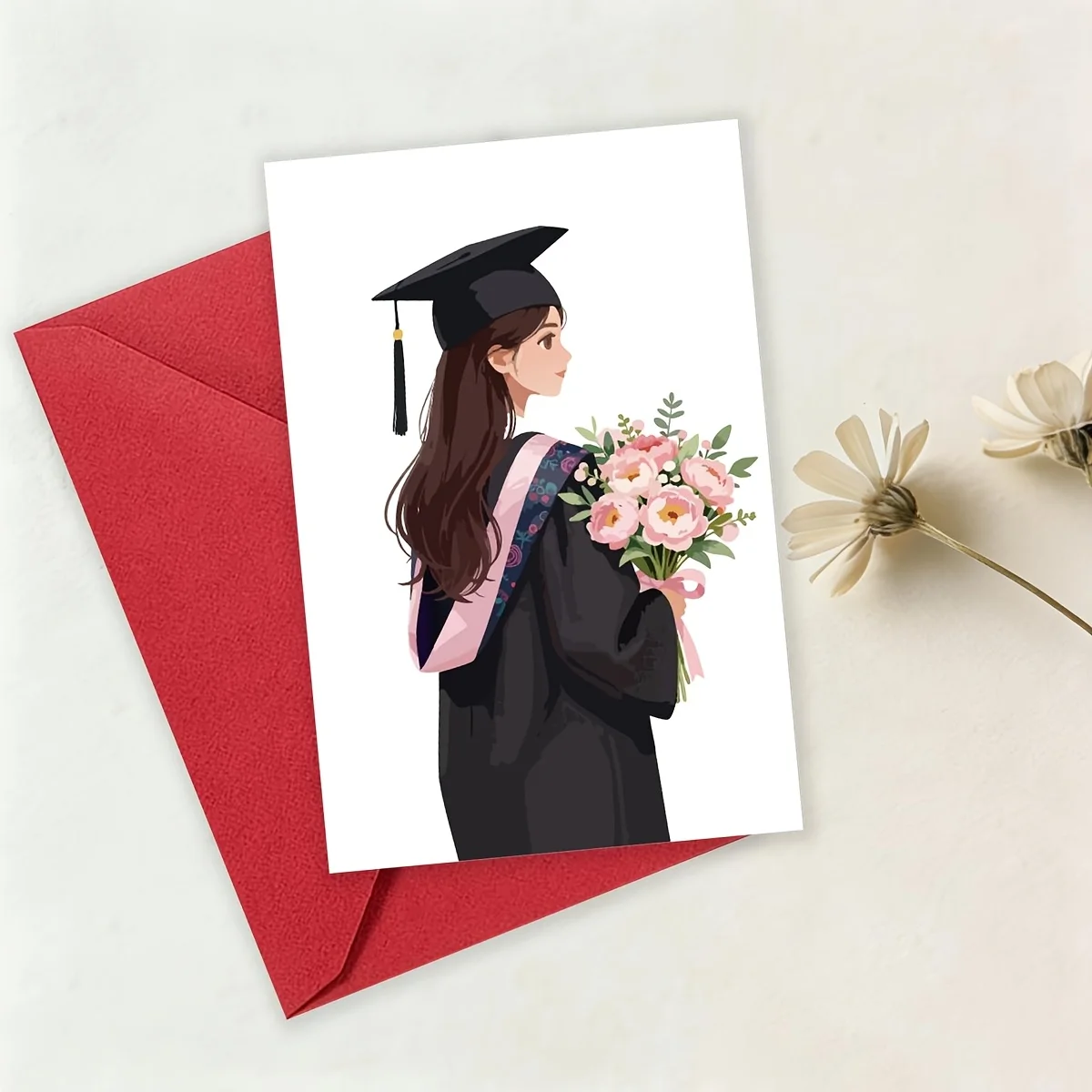 Carte de félicitations pour la remise des diplômes, motifs de bouquets roses et blancs, félicitations pour vos performances exceptionnelles
