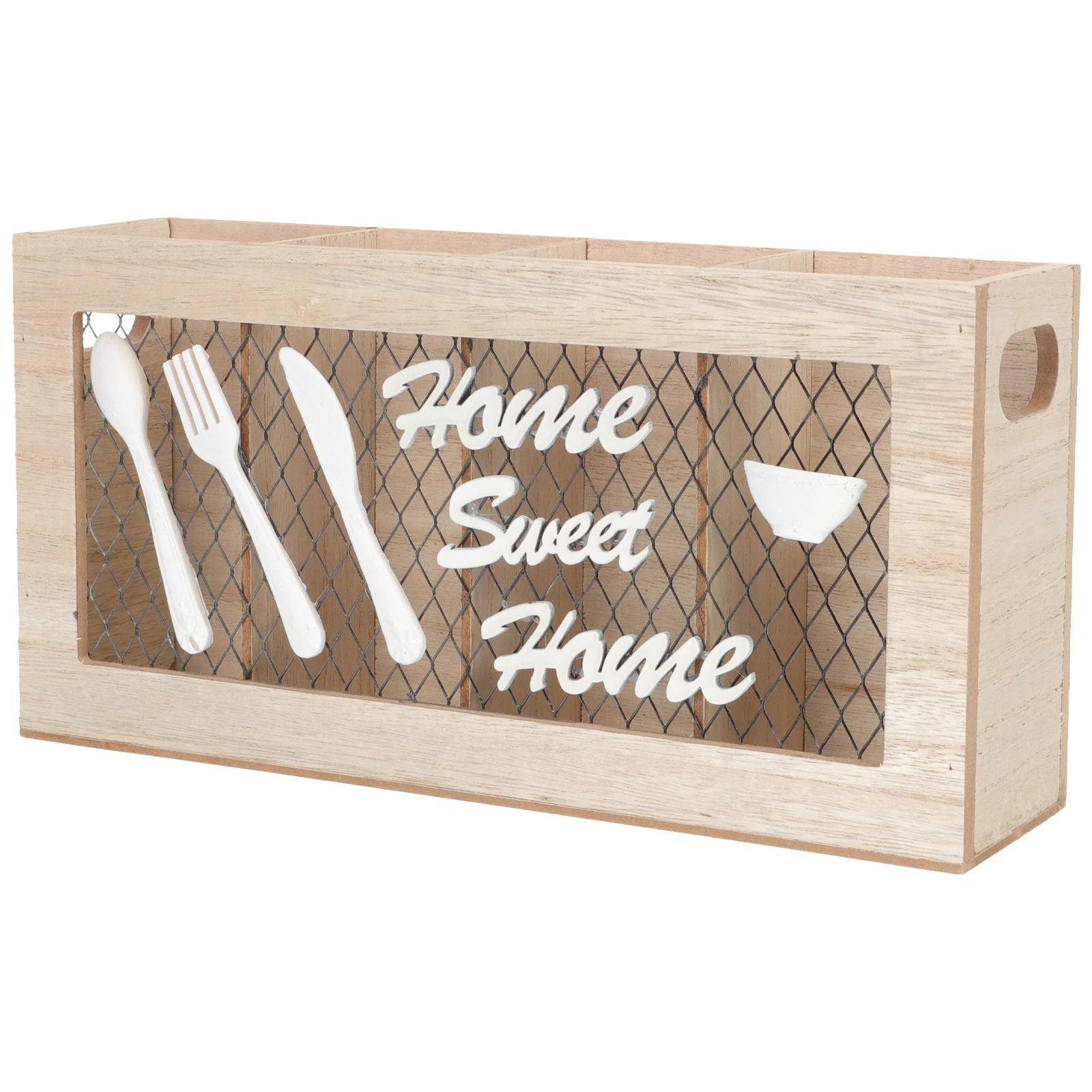 

Wooden Utensil Holder Countertop 4 Compartments Rustic Kitchen Storage Organizer For Cutlery Flatware Silverware Cooking