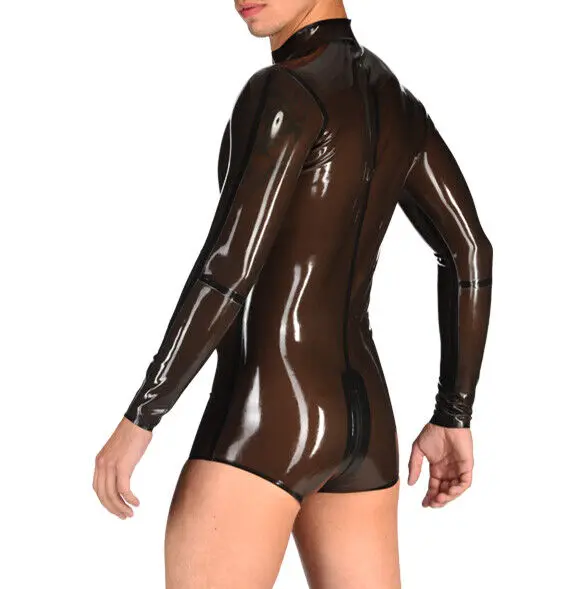 Latex Gummi Catsuit Zentai Transparent Schwarz Fetisch Bodysuit Kostüm0,4mmS-XXL club