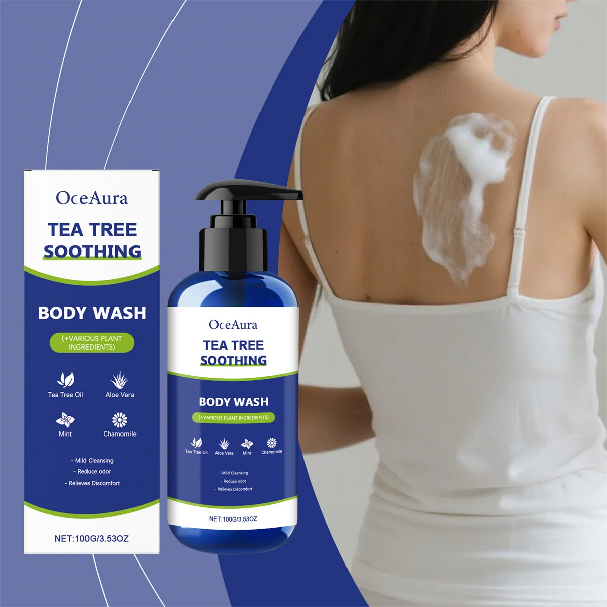 جل الاستحمام للعناية بشجرة الشاي من OceAura، دافئ ومرطب، تنظيف ومغذي للبشرة