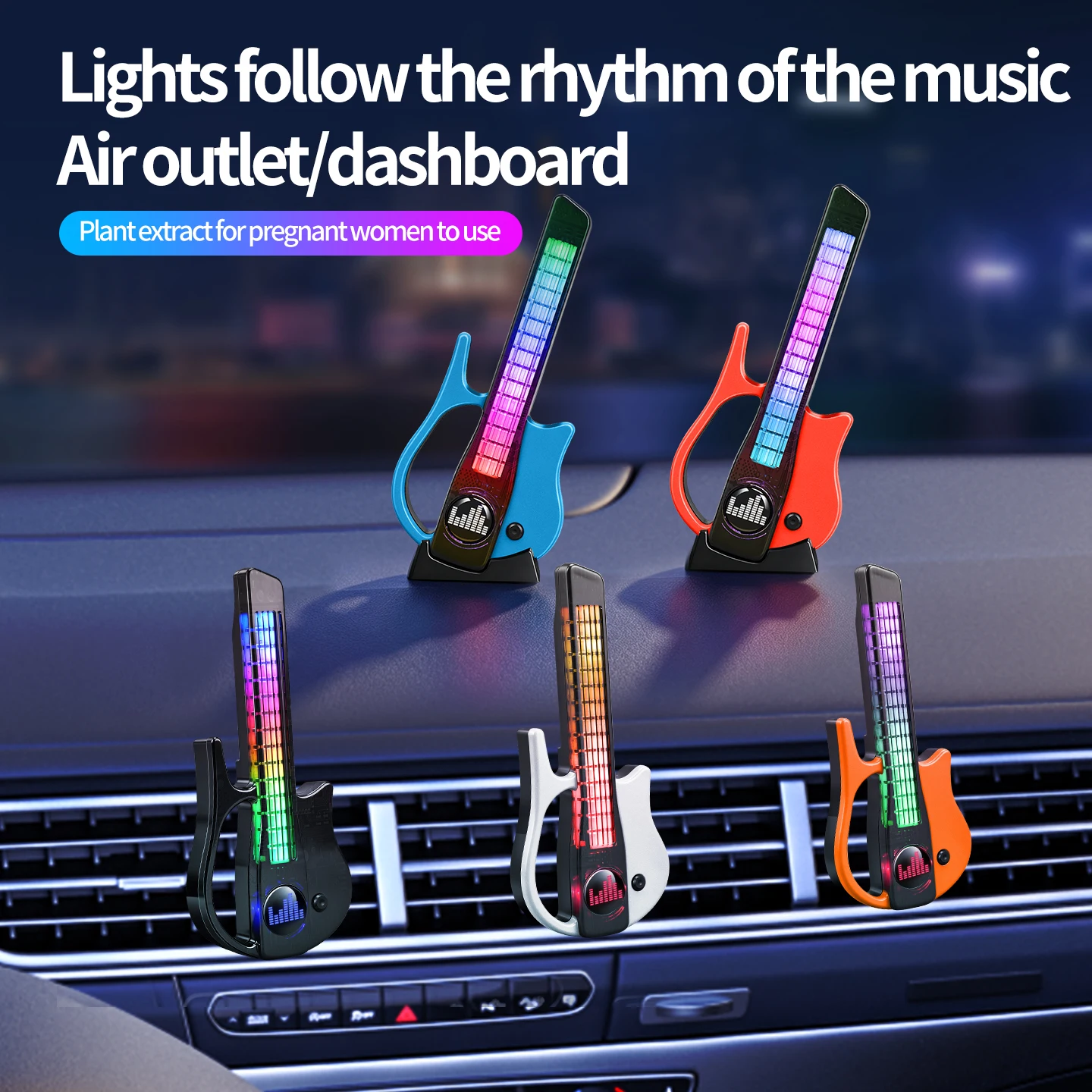 1pc Car Air Outlet Guitar Ambient Light Pick‑up Light Car Interior Perfume Rgb Voice‑activated Music Rhythm Multiple Styles Opti
