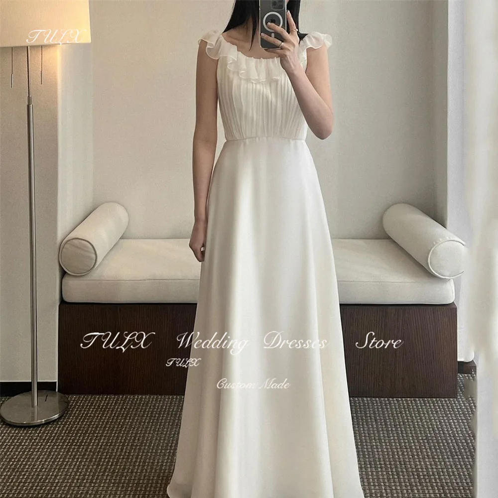 TULX Korea Ruffles Round Neck Wedding Dresses Travel Photography Classic Custom Made Chiffon Bride Gowns Long Plus Size 웨딩드레스