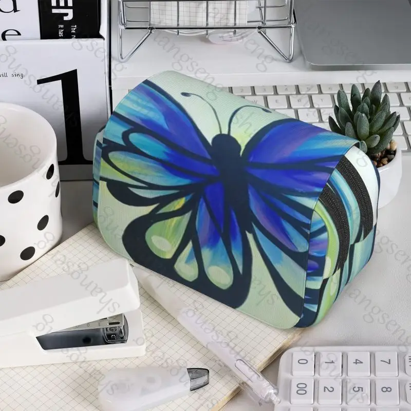 Double Layer Flip Pencil Bag School Supplies Children's Pencil Box Storage Cosmetic Bag Gift Tie-dyed colorful butterflies