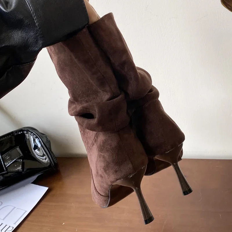 

Eilyken/Винтажные плиссированные женские ботильоны с острым носком, пикантные туфли на тонком высоком каблуке, модные короткие осенне-зимние ботильоны на молнии