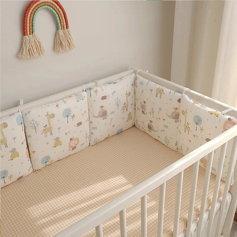 Cartoon Embroidery Baby Bumpers Crib Girdle New Cotton Crash-proof Free Combination Gauze Bed RestInfant Bed Protector Furniture