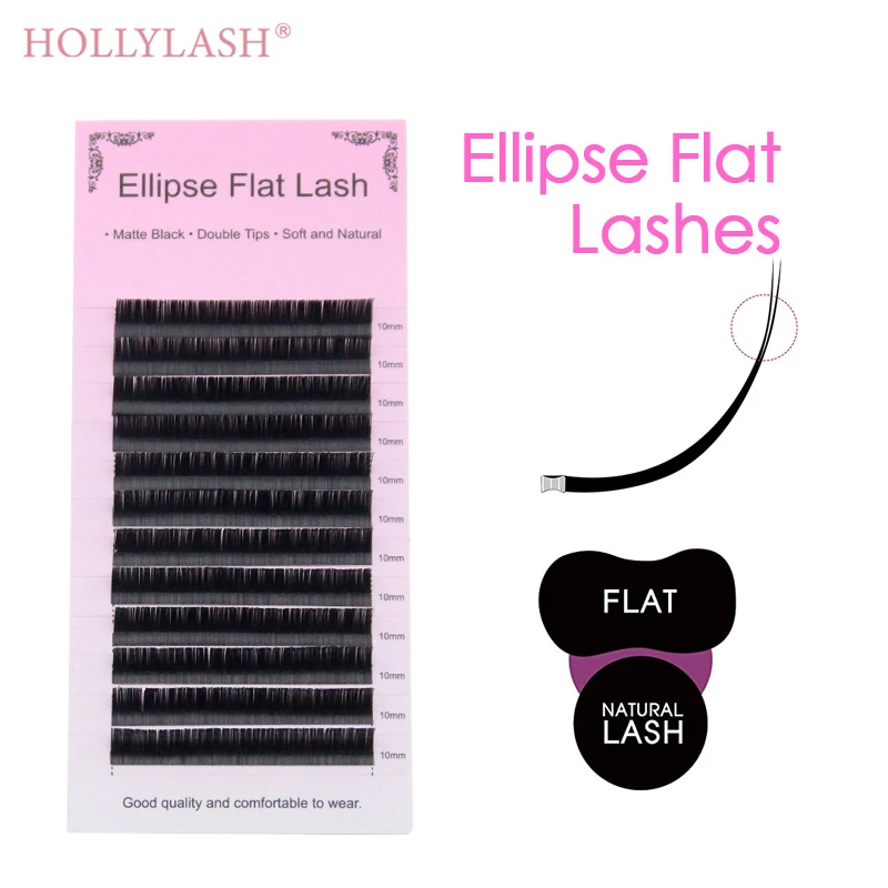 HOLLYLASH Matte Black Ellipse Eyelashes Extension Flat Classic Individual Mink Softer Lashes Split Tips Supplies