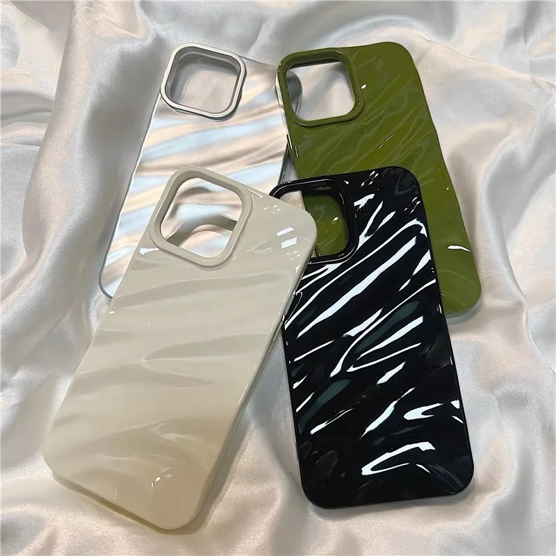 

3D Wave Satin Ruffle Pattern Phone Case For IPhone 15 14 13 12 11 Pro Soft Shockproof Back Cover On IPhone X XR XS Max 7 8 Plus